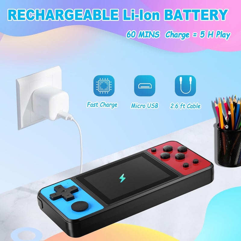 BEICO 32 Bit Kids Handheld Games Preloaded 139 Video Games,Portable Electronic Toys with 3.0" IPS Screen Rechargeable Battery,Gaming System Birthday Gifts for Boys Girls Ages 4-12 (Blue-Red) - Image 4